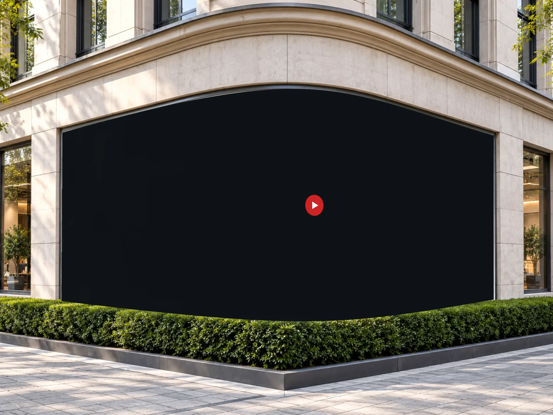 Curved digital billboard mockup wrapped around the same building corner