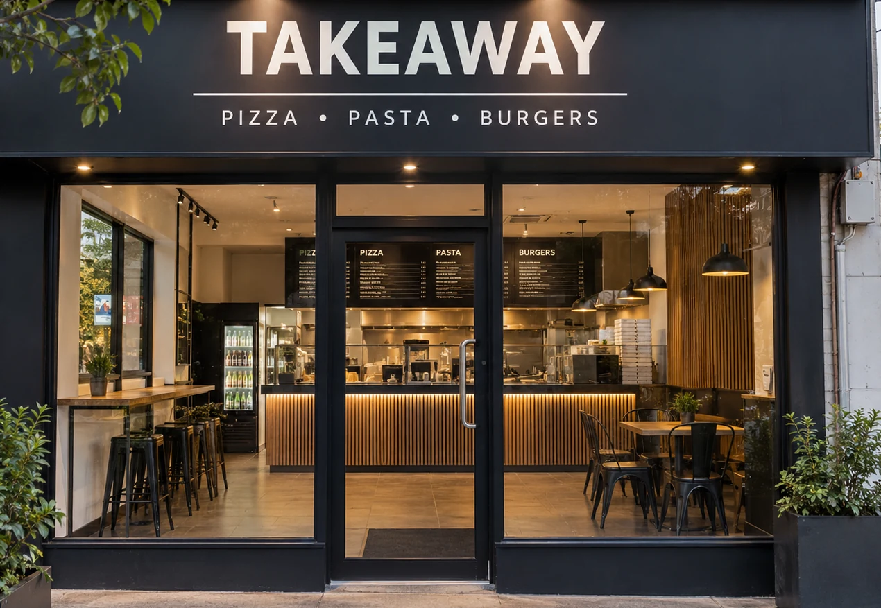 Takeaway storefront before digital menu displays are added